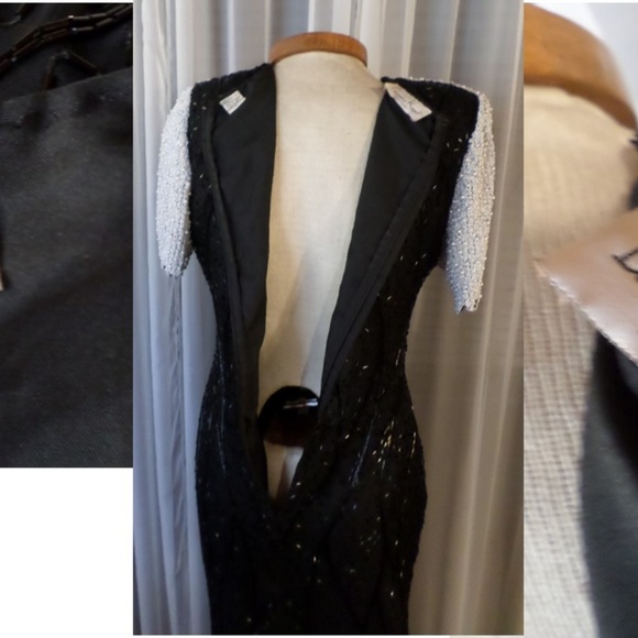 Kazar Long Silk Gown Black Medium Vintage Dress - Picture 6 of 8